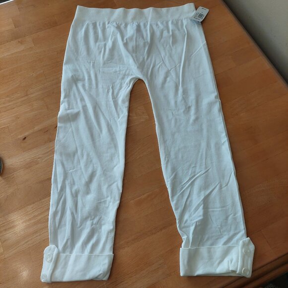 Warehouse One Women's White Capri Stretchy Tight Bottom Cuff Detail Size L - Picture 1 of 7